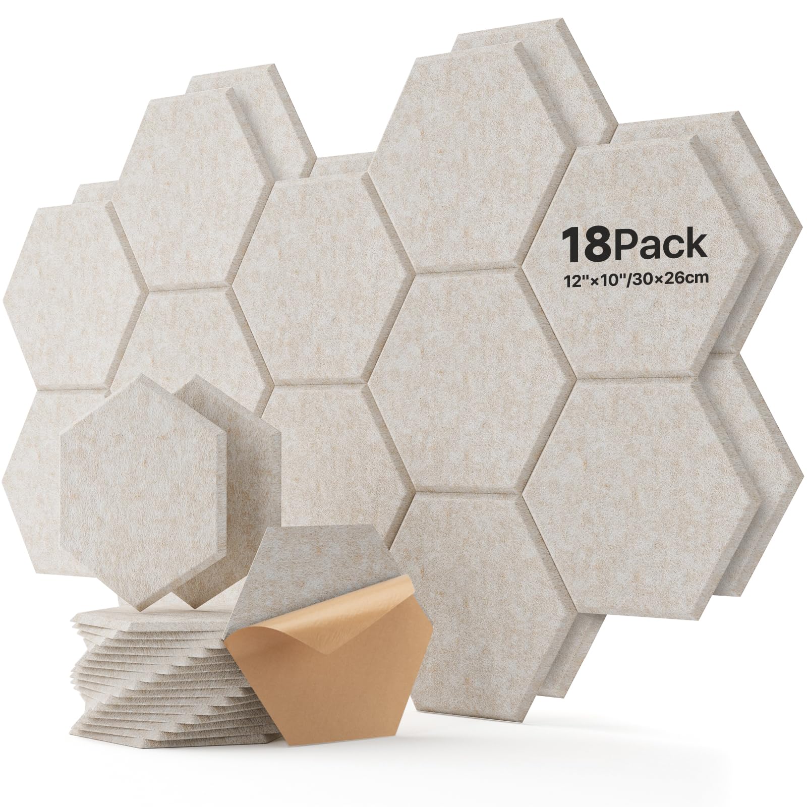 Paneles acústicos Hexagon autoadhesivos 18 piezas de espuma acústica, insonorización de alta densidad, protección acústica para decoración de pared y tratamiento acústico, paneles de insonorización