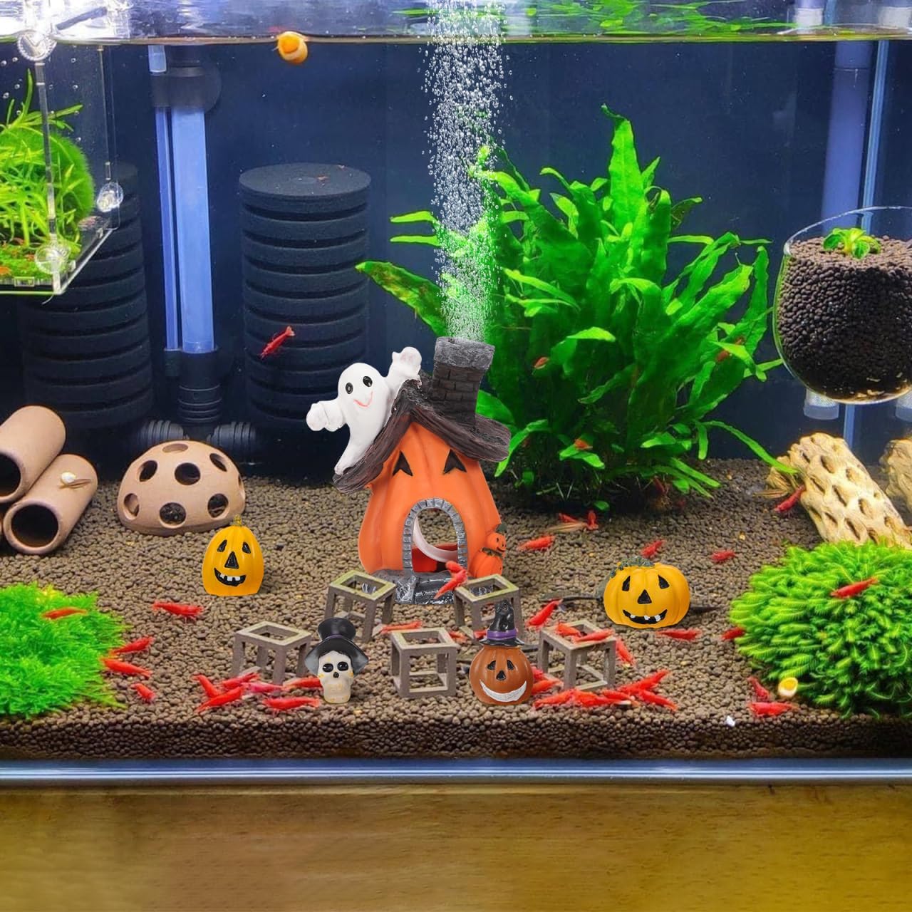 DOITOOL 5 Pieces Halloween Decorations for Fish Tank Aquarium Miniature Figurines Resin Ghost Pumpkin Bubble House Fish Tank Decorations Halloween Aquarium Ornaments Garden Decor