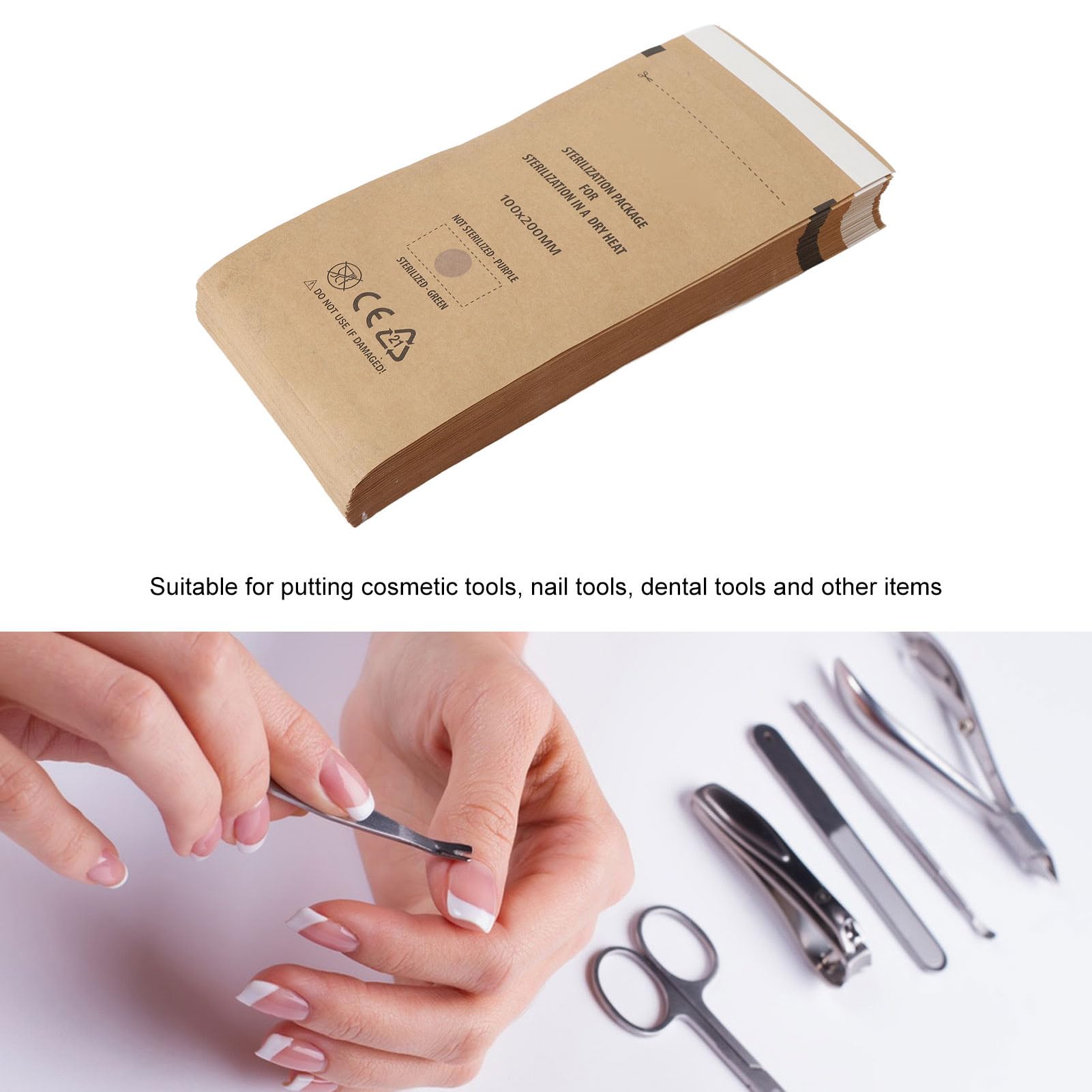 Nagelwerkzeug Selbstversiegelung Beutel Werkzeug Selbstversiegelungstasche, 100pcs Einwegpapierreinigungsbeutel mit Kosmetik, Nagel, Werkzeugen für Zuhause, Nagel Salon,