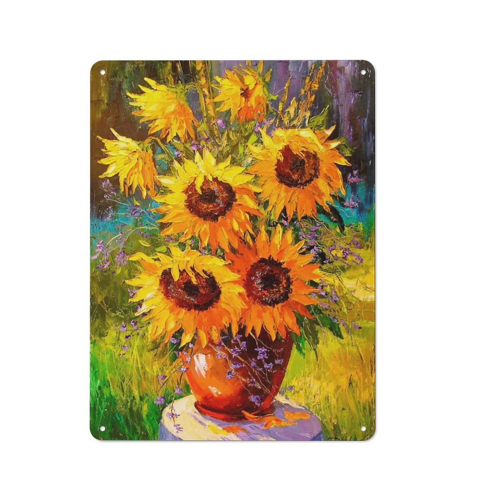 Junmoney A Bouquet Of Sunflowers Smart Decorative Metal Sign 40X30cm, Studio Wall Plaque For Hobby Room, Office, Lounge Or Living Room