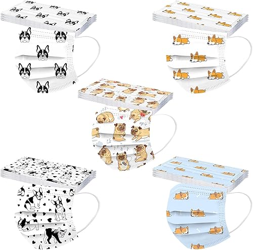 50 máscaras desechables para adultos, gatos, gatitos, antipolvo, cuidado de la piel, para vacaciones, máscara facial con estampado de cachorro,