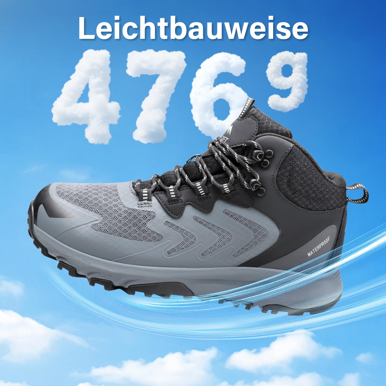 Wanderstiefel Herren Wasserdicht und Leichte, Wanderschuhe Hiking Schuhe Outdoor