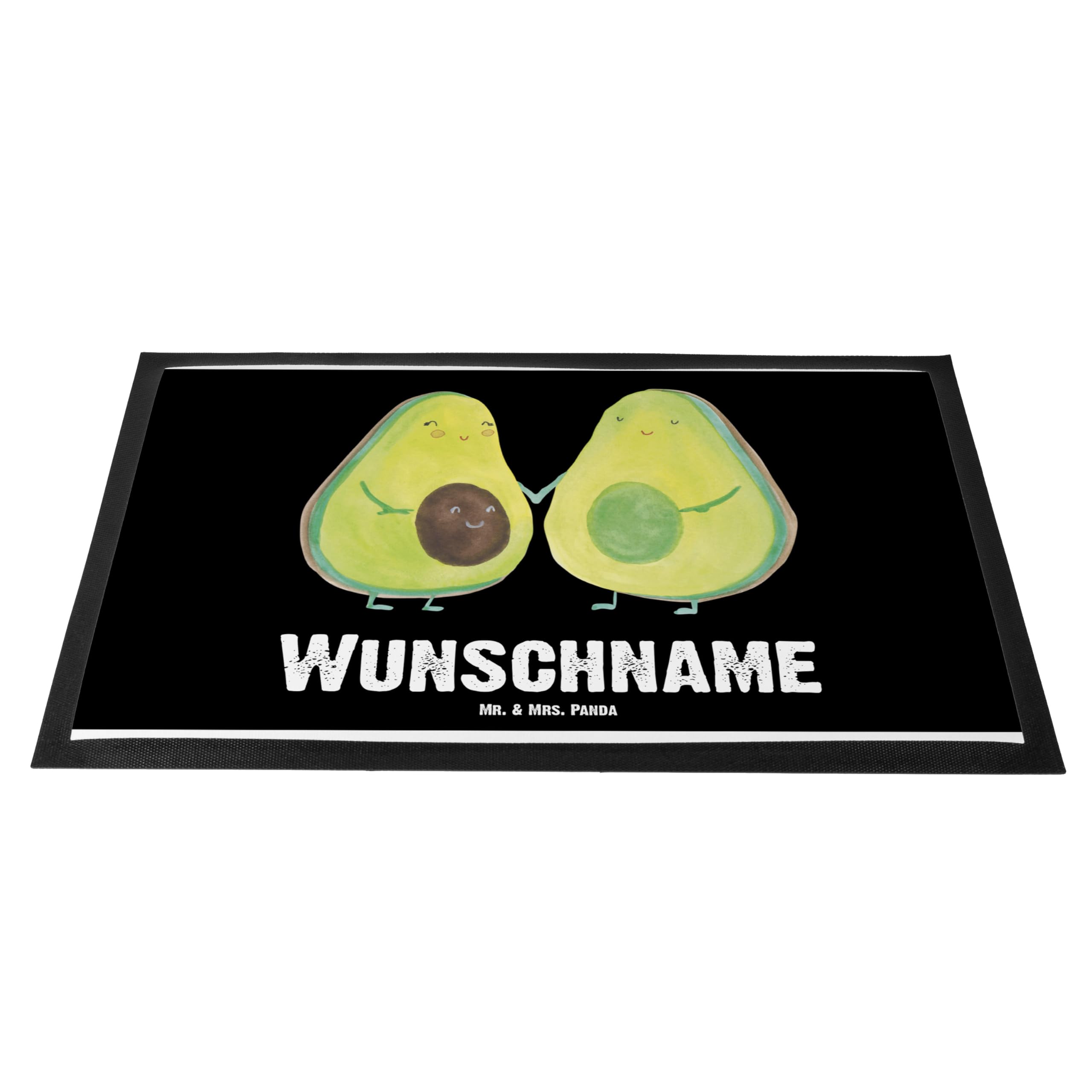 Mr. & Mrs. Panda Fußmatte mit Name Avocado Pärchen 40 x 60 cm - Personalisierte Geschenke, Fussmatte personalisiert, Liebe, Schwangerschaft, Kinder, Namen, Individuelle, personalisierbar, Avocados