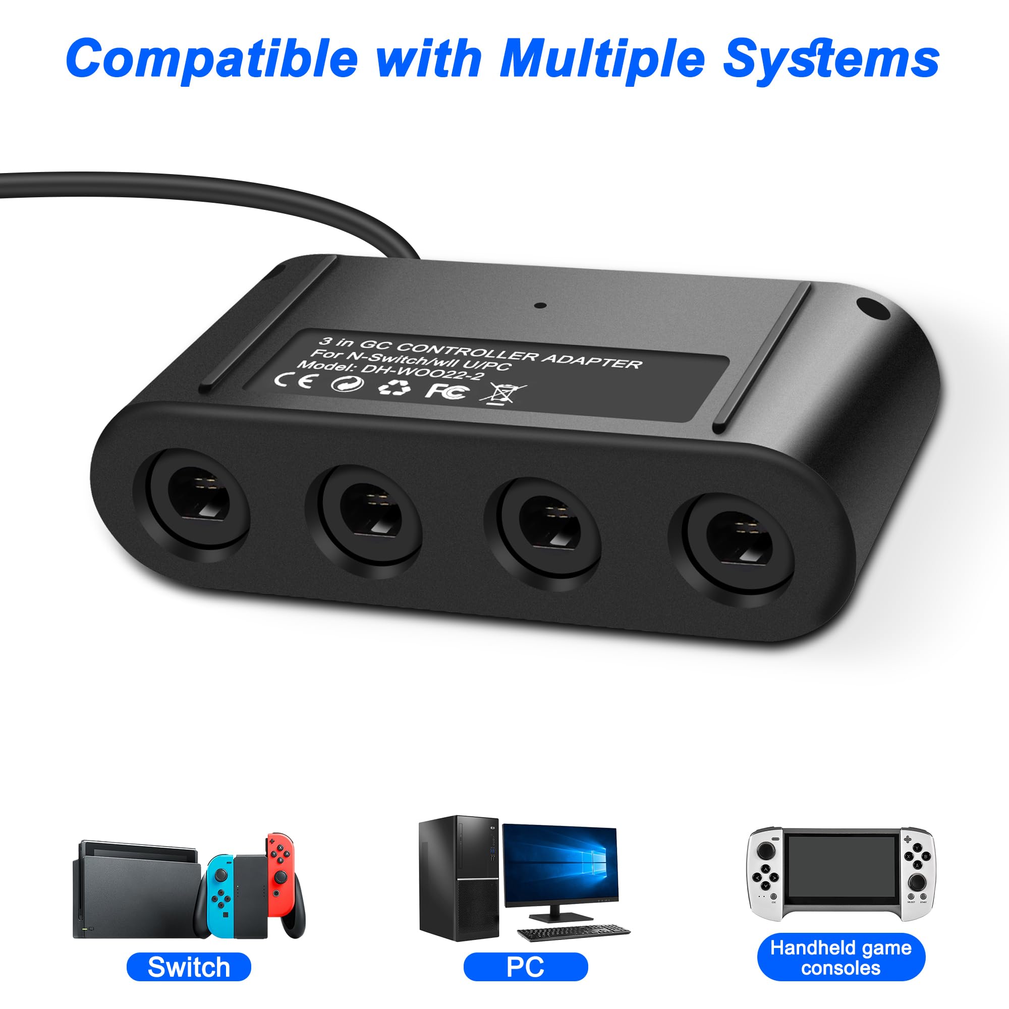 MEIRIYFA Adattatore controller per GC, compatibile con Switch Super Smash Bros NGC Adattatore per WII U/PC USB & Switch con 4 porte/Turbo e caratteristiche di vibrazione