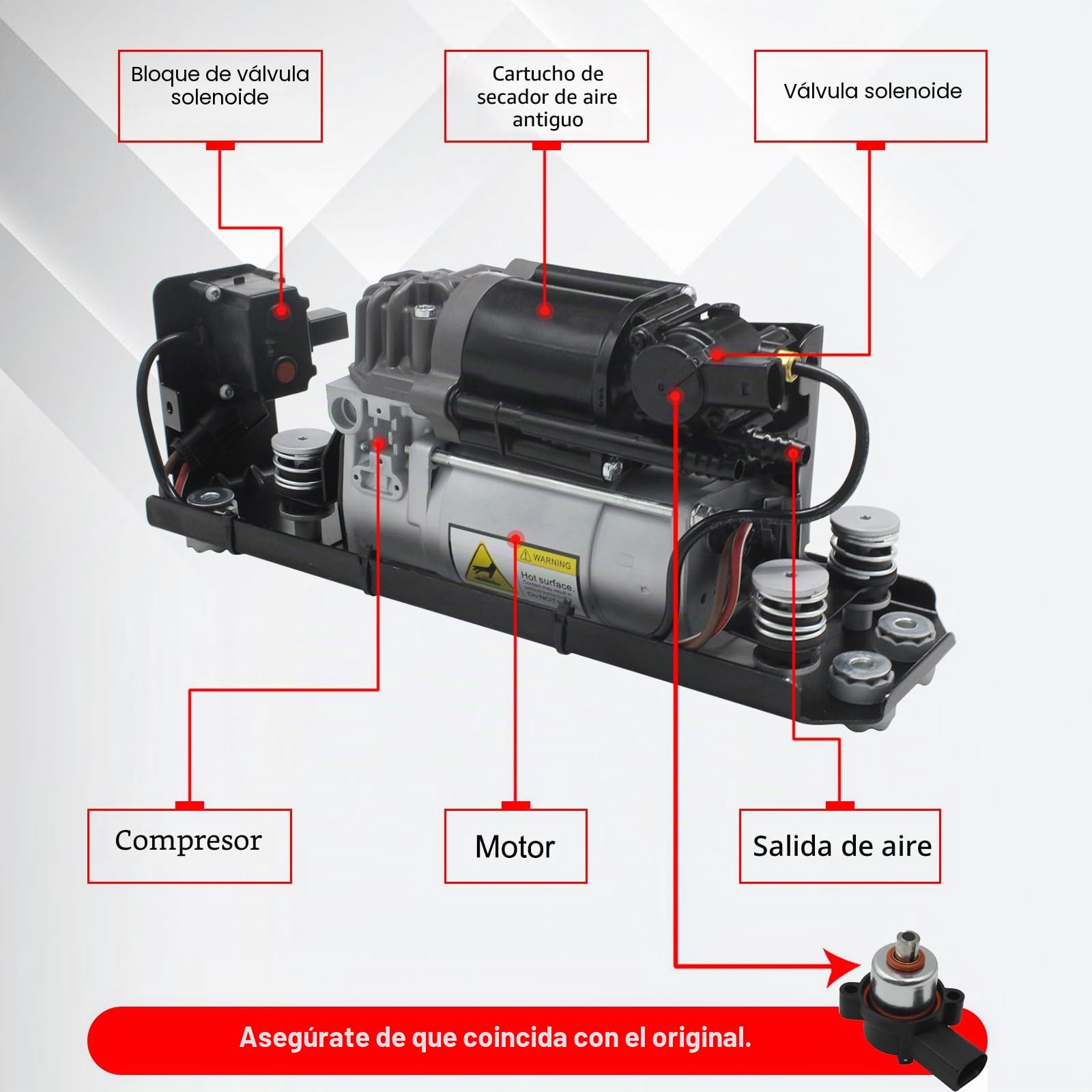 Conjunto de bomba de aire de bloque de válvula de compresor de suspensión de aire con válvula de distribución y soporte compatible con BMW Serie 5 7 F02 F11 37206864215 37206794465