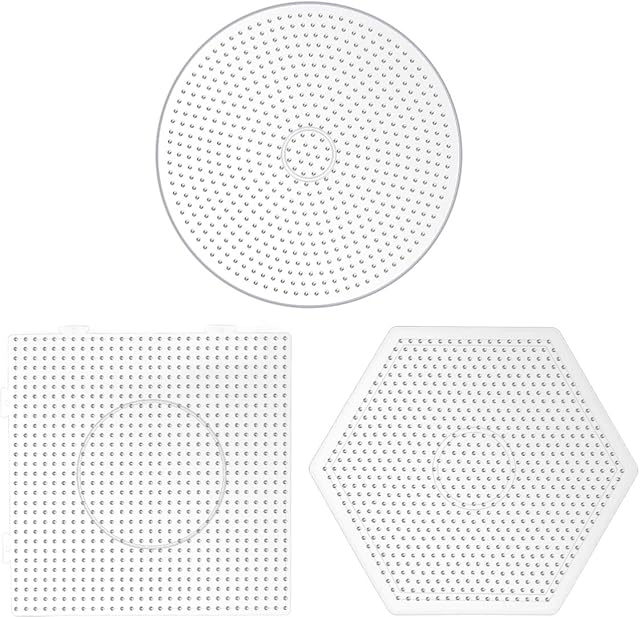 ULTNICE 3pcs Fuse Beads Boards Plastic Pegboards Round Square Hexagon Shape for Kids Craft Bead Supplies 5mm