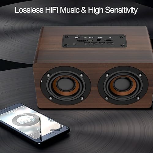 Miniatura 3 de Radio reloj, reloj despertador, altavoz Bluetooth de madera, subwoofer, radio FM, reloj de música de alta fidelidad, alarma de madera, retro,