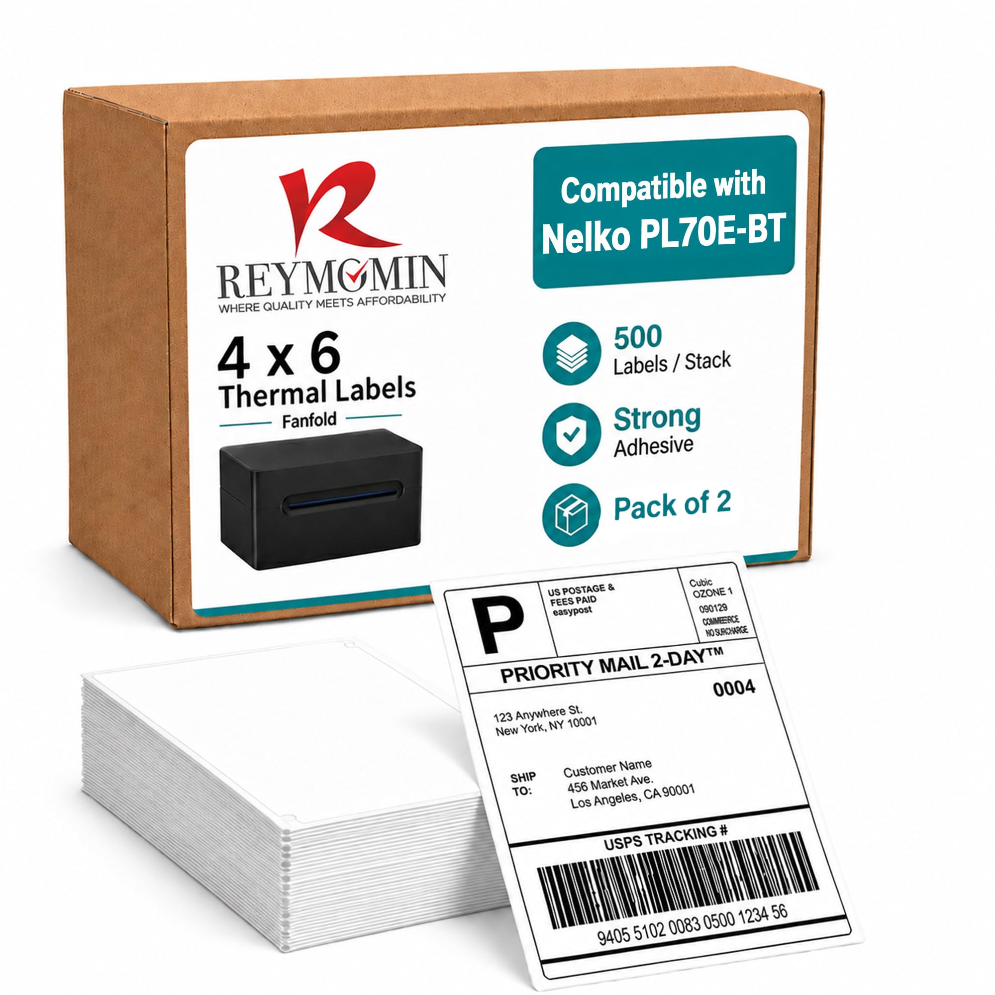 Etichette termiche per spedizioni, 10,2 x 15,2 cm, 500 etichette per pila, compatibili direttamente con stampanti per etichette Nelko PL70e-BT e altri modelli Nelko (2 pile)