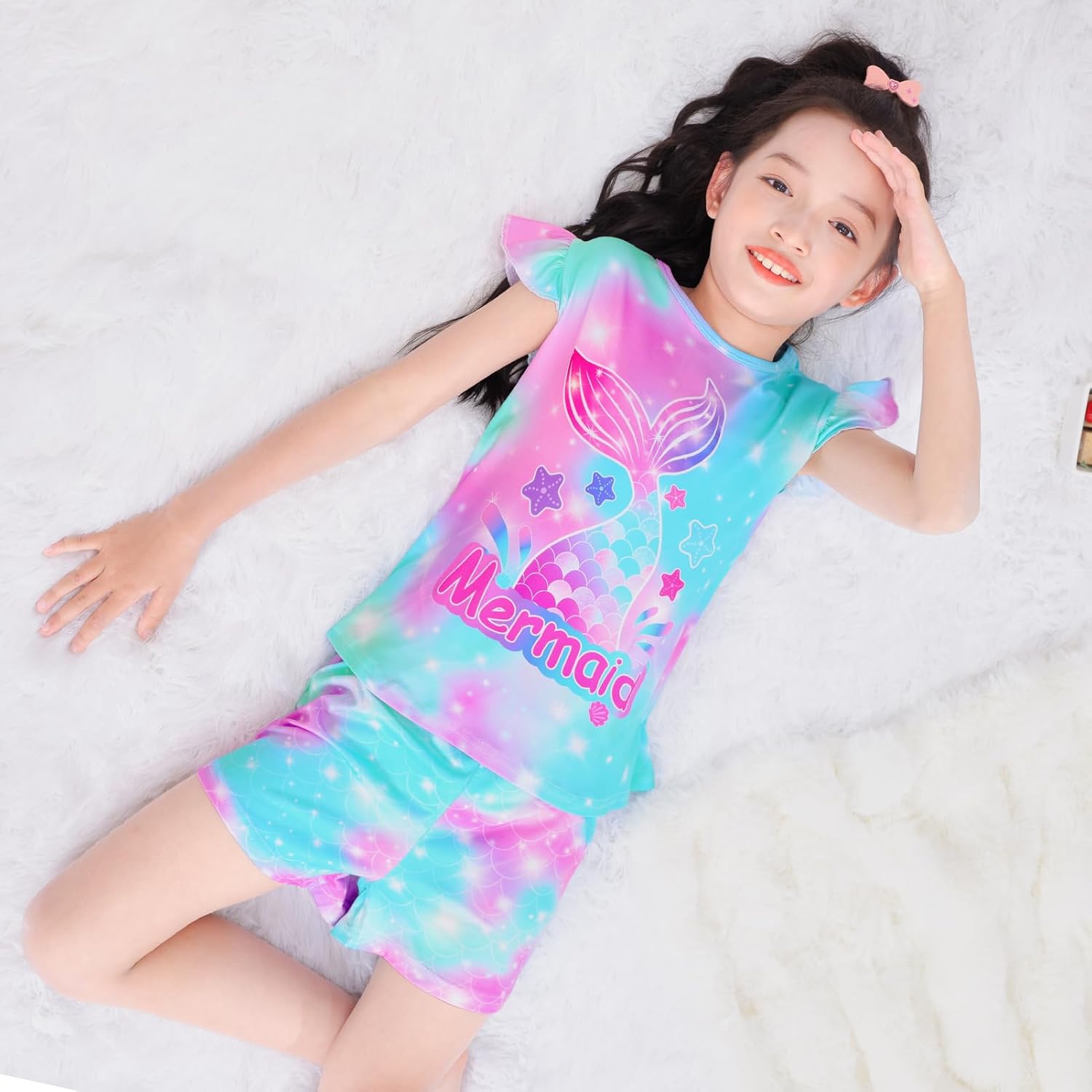 MHJY Girls Pajama Sets Toddler Sleepwear Flutter Short Sleeves Top and Shorts 2pcs Kids Pjs Set - Image 6