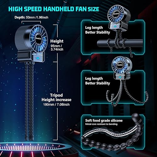 Miniatura 5 de Paquete de 2 ventiladores portátiles multifuncionales para cochecito, 4 velocidades, 6600 rpm, USB, recargable, portátil, mini ventilador de mano,