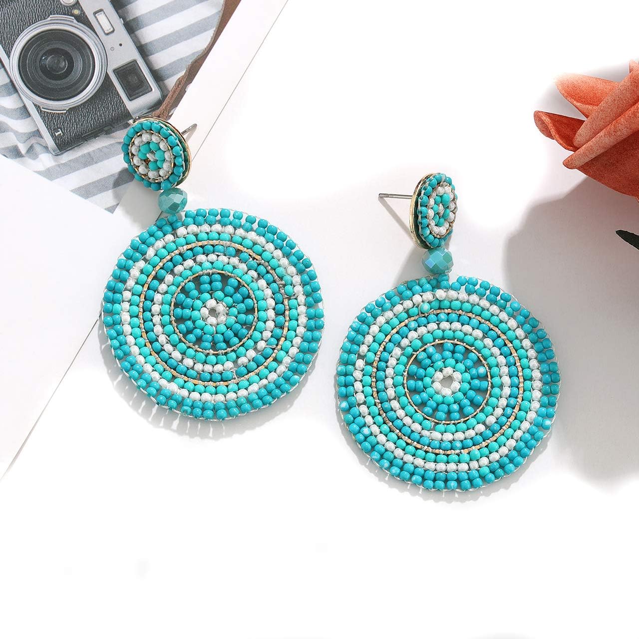 Beaded Drop Earrings for Women Handmade Colorful Beaded Earrings Boho Statement Beaded Dangle Earrings Summer Beach Jewelry Gifts - Image 5