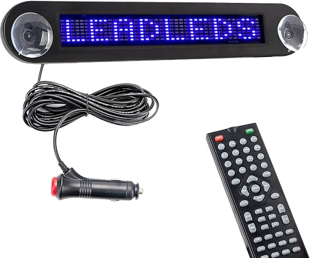 Leadleds Dc 12v Remote Led Car Sign Programmable Scrolling Message Sign Board for Car, Shop, Store (Blue)