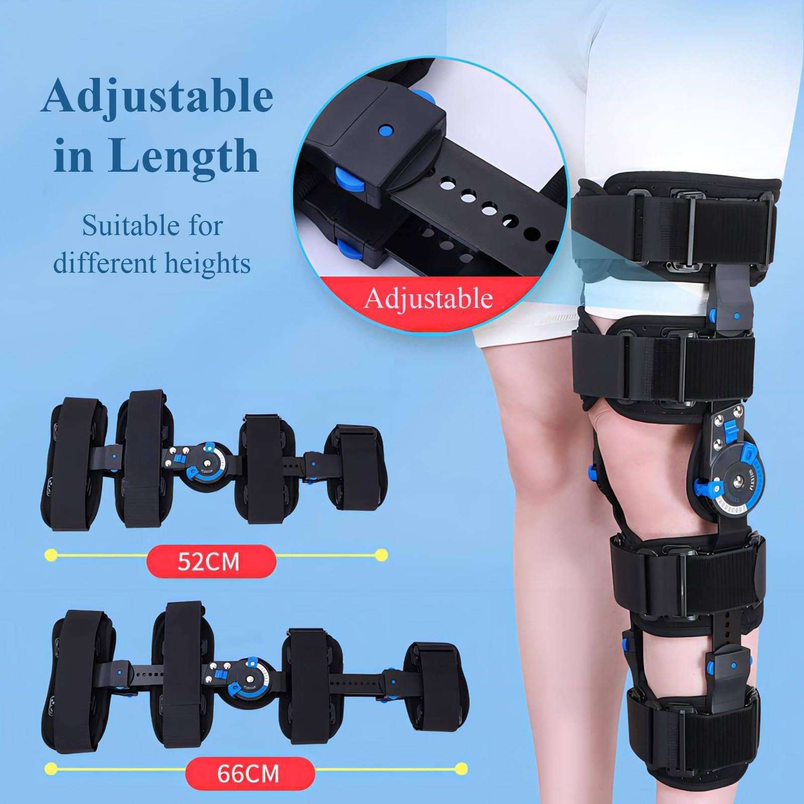 Orteza Stawu Kolanowego Z Zawiasem, Pooperacyjny Stabilizator Stawu Kolanowego, Regulowana DłUgość (52-66 Cm)/KąT (-10-120°), W Rehabilitacji Ortopedycznej DorosłYch