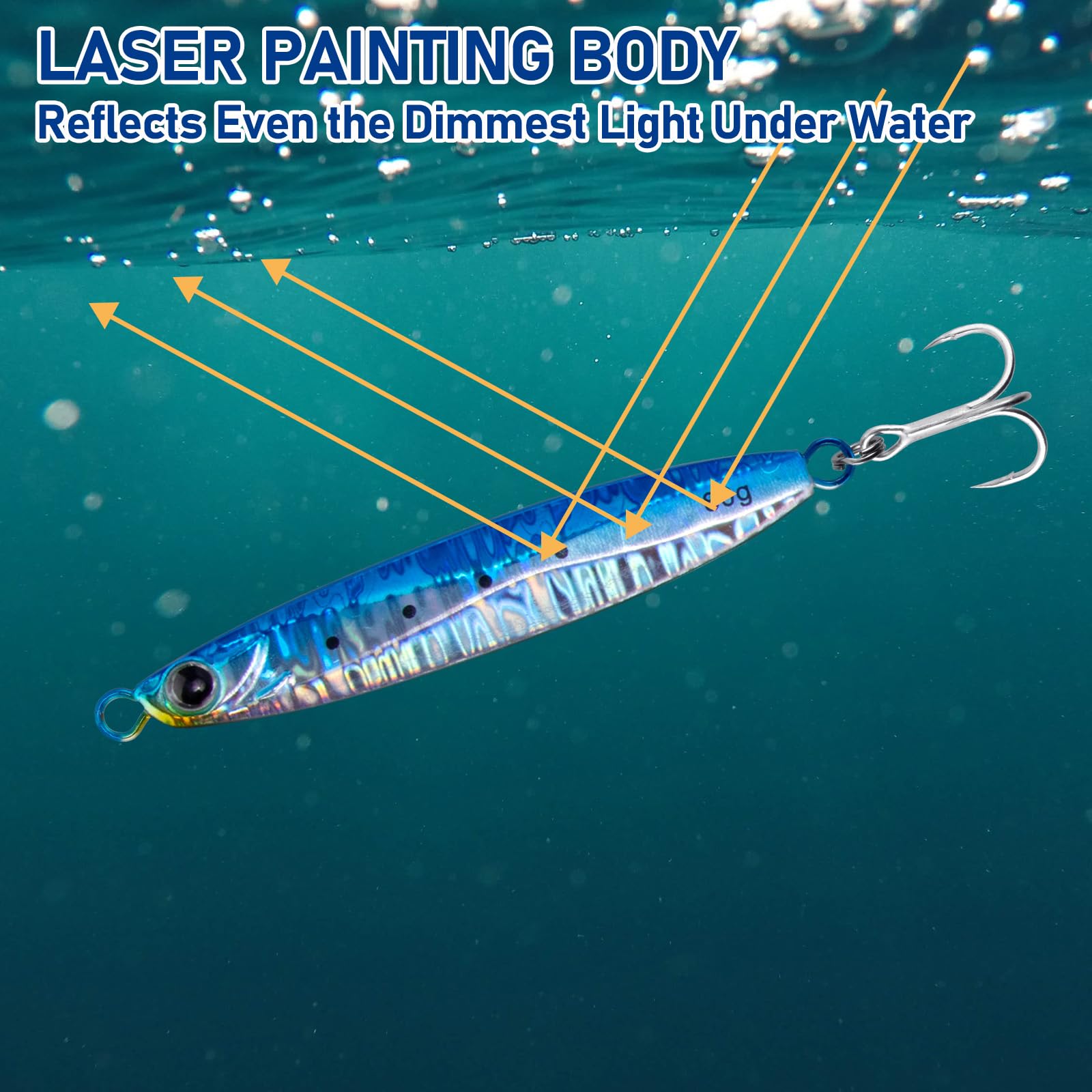 Dr.Fish Confezione da 3 esche da pesca in acqua salata Jigging Cucchiaio Esche da pesca Offshore Glow Verticale Diamante Metallo Casting Jig Acqua Salata Striper Snapper Sgombro