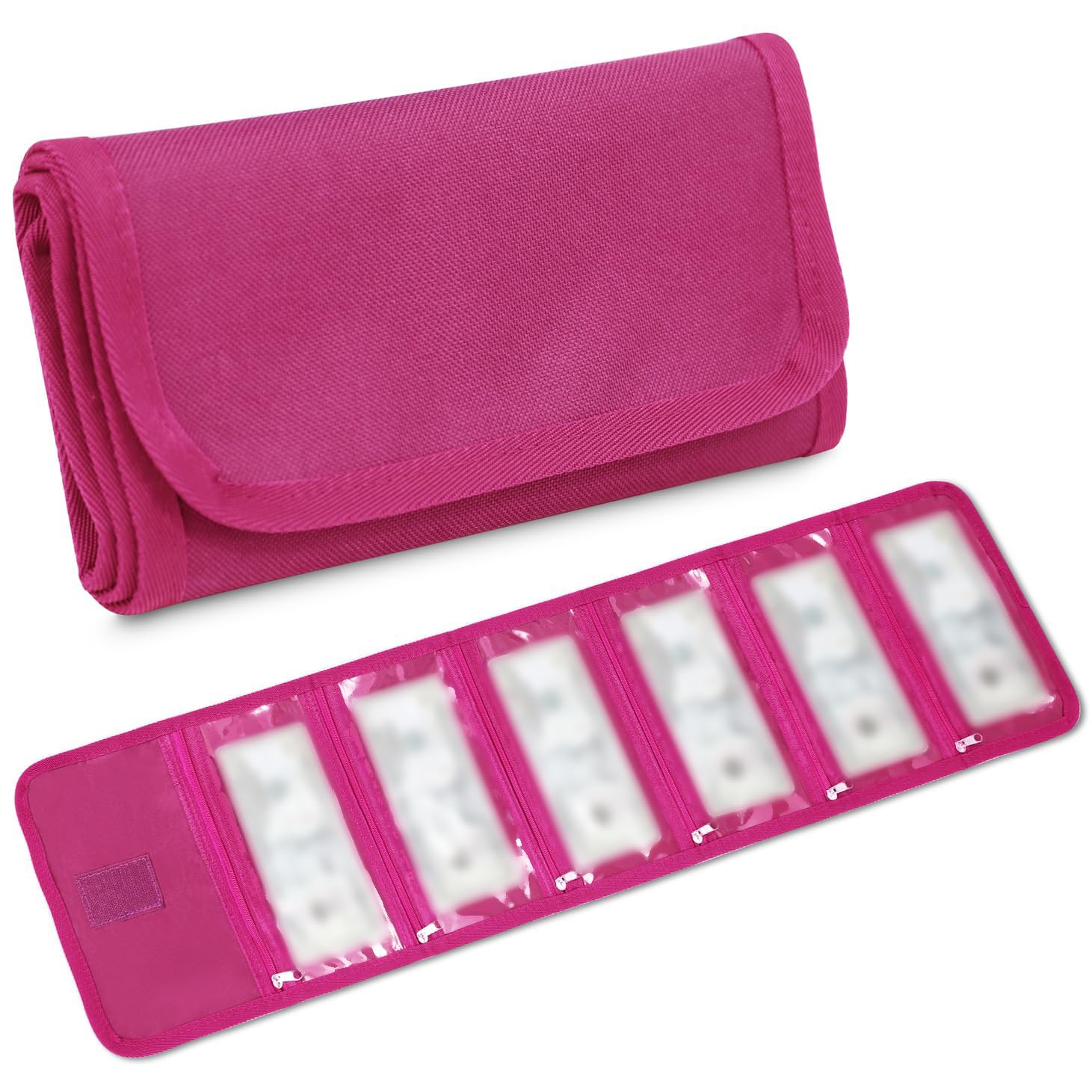 VOCHIC Money Bag, Money Organizer for Cash with 6 Pocket Multipack Money Holder, Cash Bill Organizer, Money Pouch Small Travel Money Holder for Budgeting, Receipt and Tips,Mothers Day Gifts, Berry — image 1