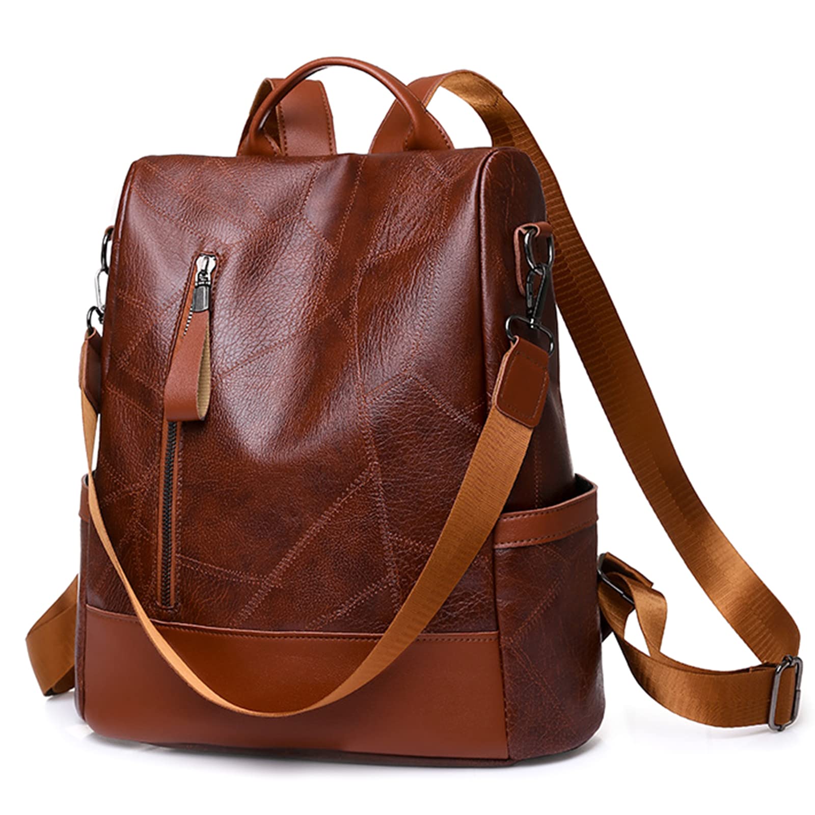 Antivol Sac à Dos Femme Sacs à Bandoulière Fille Sac D'école Étanche PU Cuir Backpack pour L'école Travail Loisirs Marron