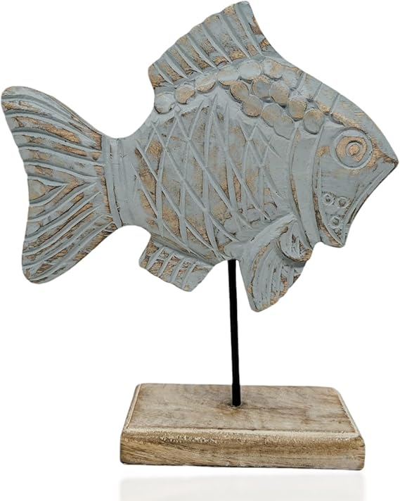 Farmhouse World Wooden Fish Sculpture Home Decor Fish