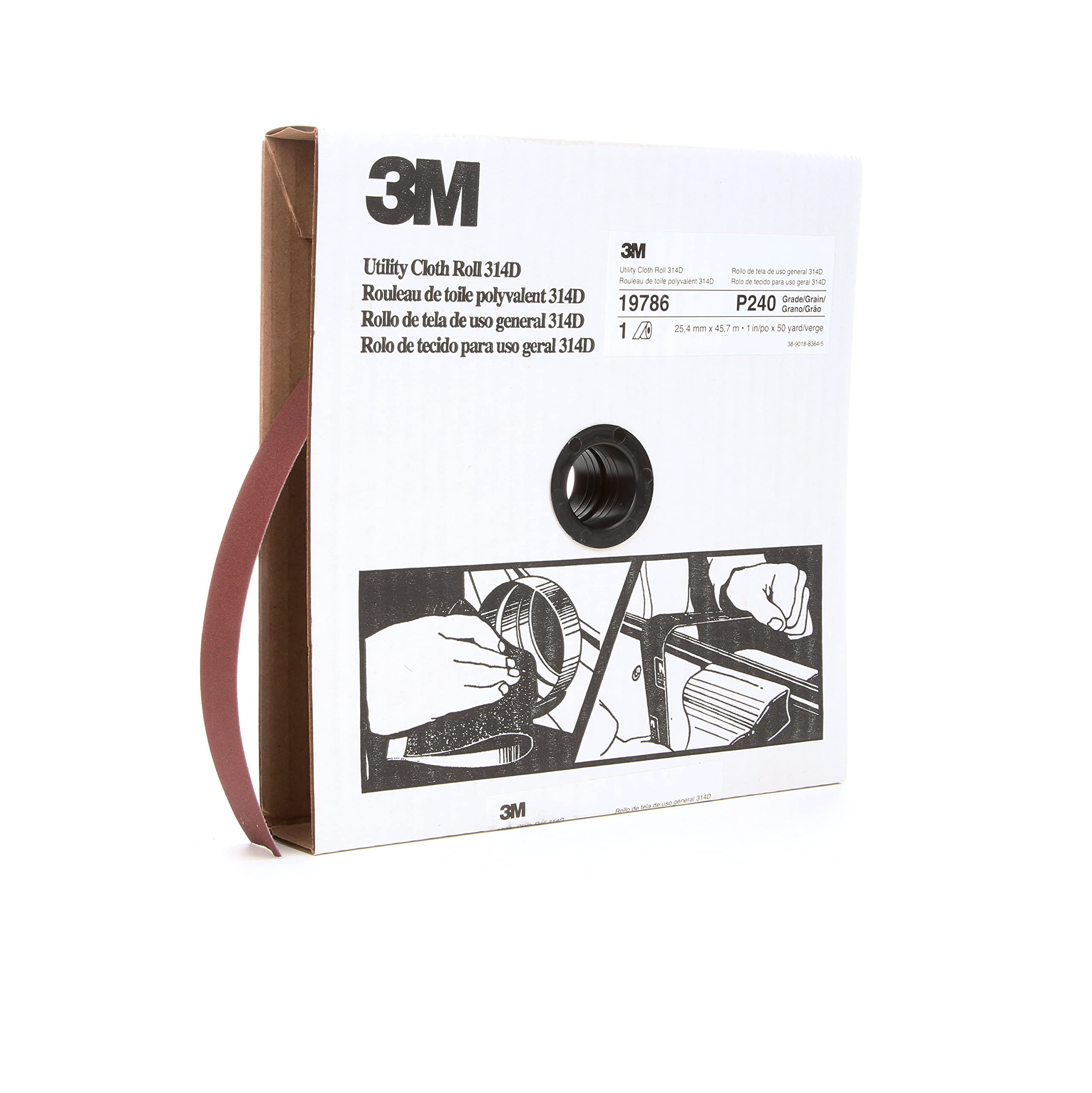 3M Utility Cloth Roll 314D, 1 in x 50 yd P240 J-weight, Maroon, Length: 50 yards ; Width:1"
