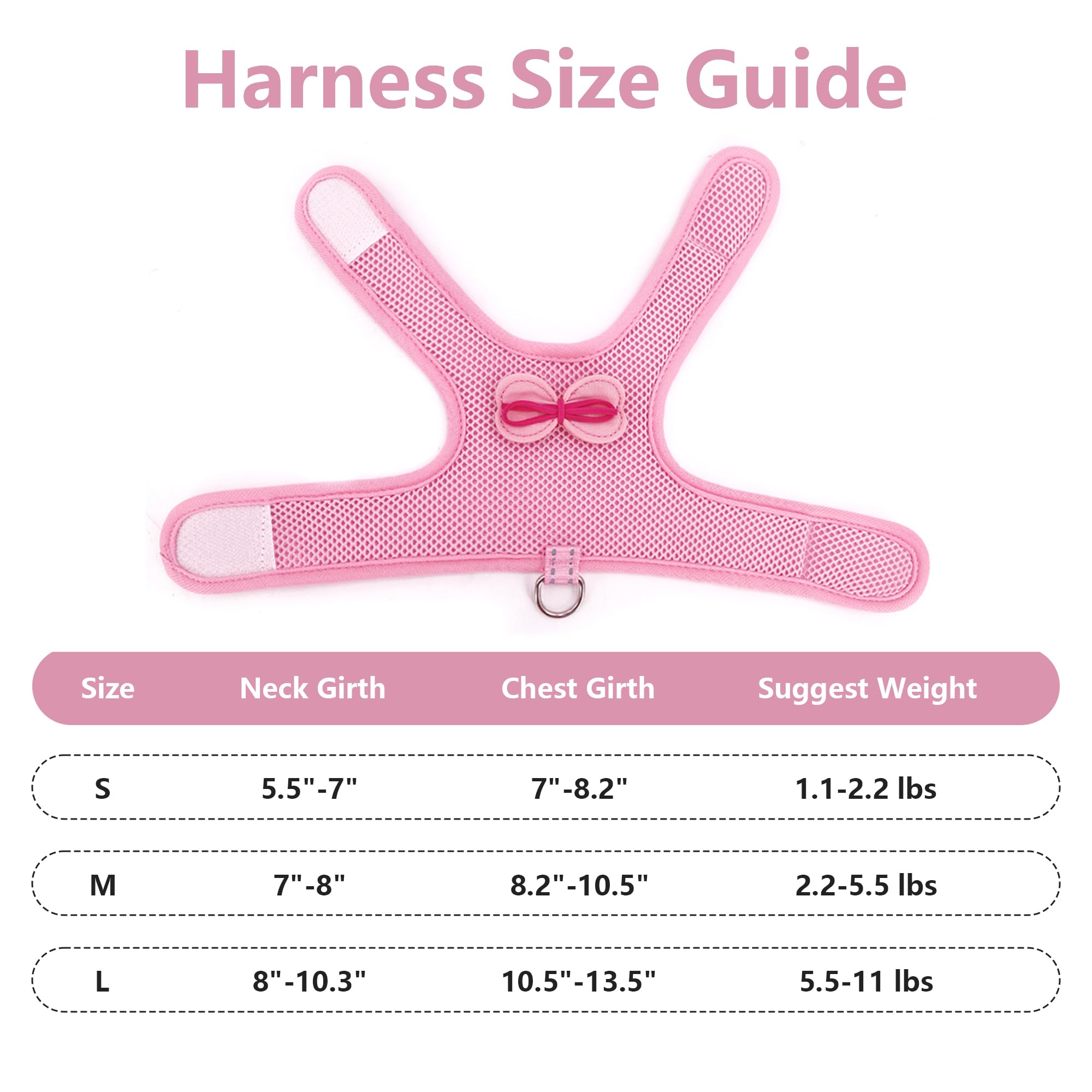 AIITLE Adjustable Cat Harness with Cute Bow, Breathable Vest, Anti-Escape Buckles, Reflective Leash for Training Parties - Image 4