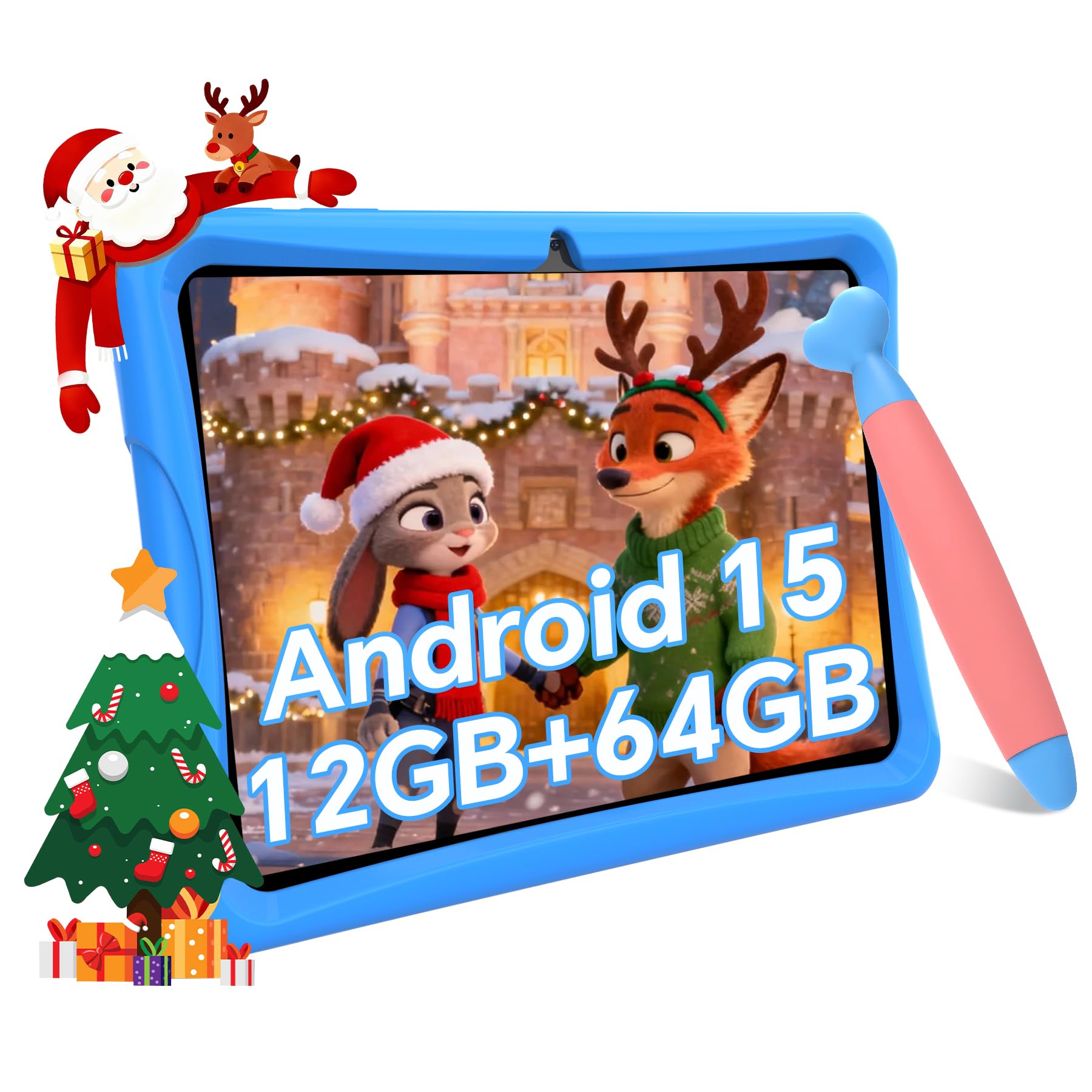 TABWEE Tablet per Bambini 10 Pollici, Tablets Android 15, 12 GB RAM + 64 GB ROM (2 TB TF), 5G WiFi, Bluetooth 5.0, 5000mAh, Controllo Genitori, Tablet Educativo per Bambini con Custodia EVE