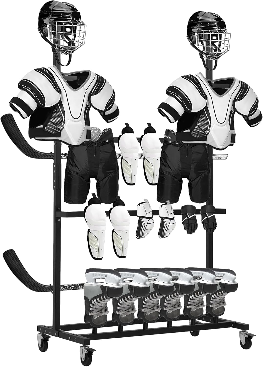 Hockey Gear Drying Rack, Large Capacity Ice Hockey Equipment Display Storage Rack w/4 Swivel Casters with Brake, Hockey Drying Rack Tree for Dry and Storage