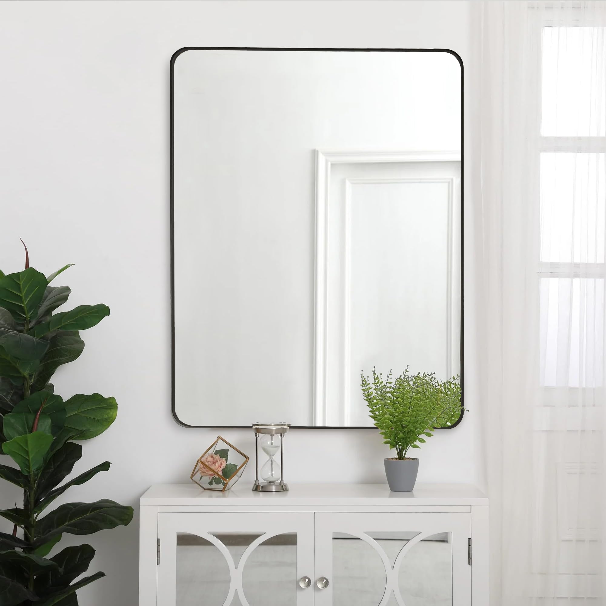 Keonjin Specchio Vintage Nero 101x76 Cm: Stile Barocco, Doppia Cornice In Metallo, Per Soggiorno O Ingresso