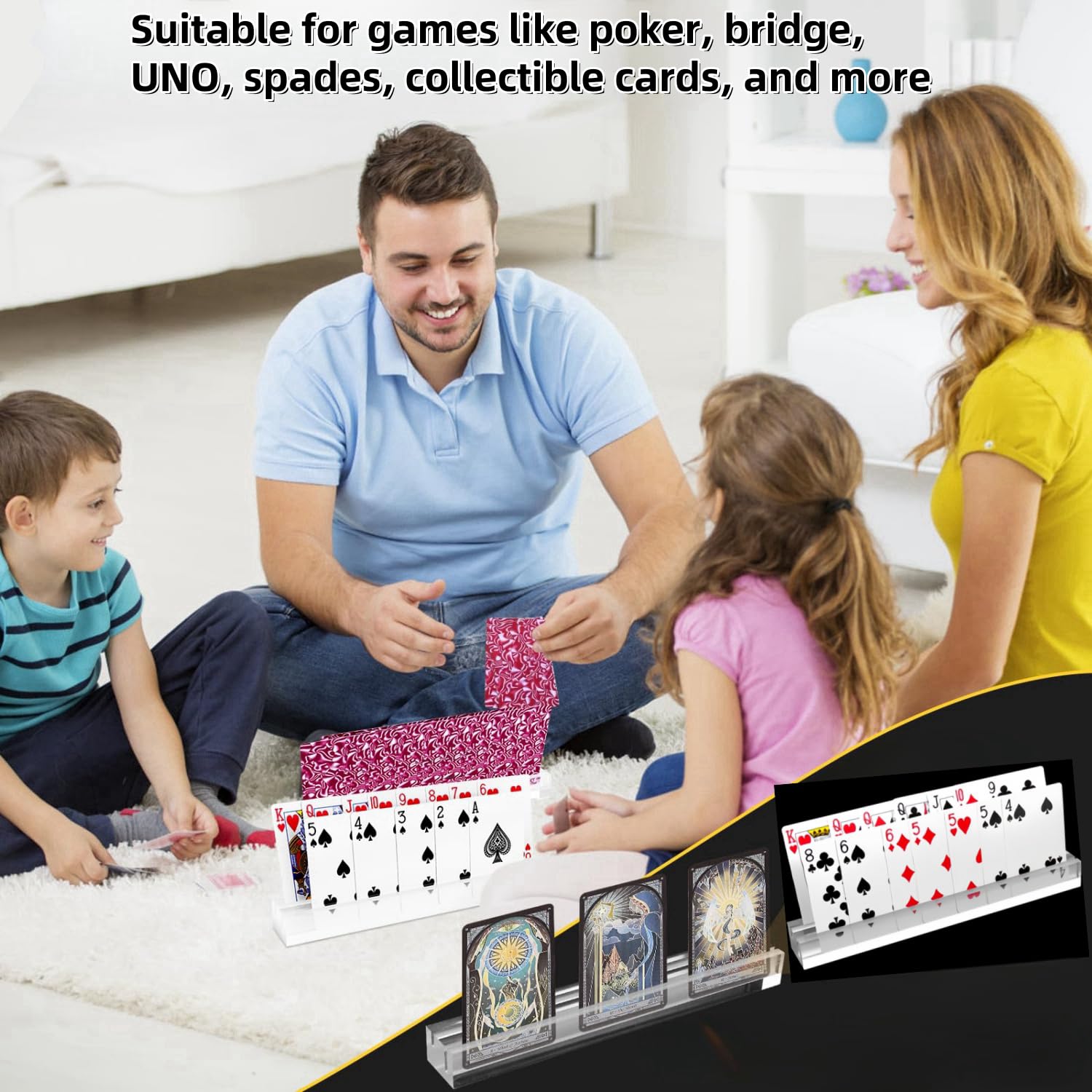 Soporte para Naipes, 2PCS Acrílico Soporte para Juego de Cartas, Titular de La Tarjeta de Juego para Niños Discapacitados Adultos Personas Mayores (Blanco)