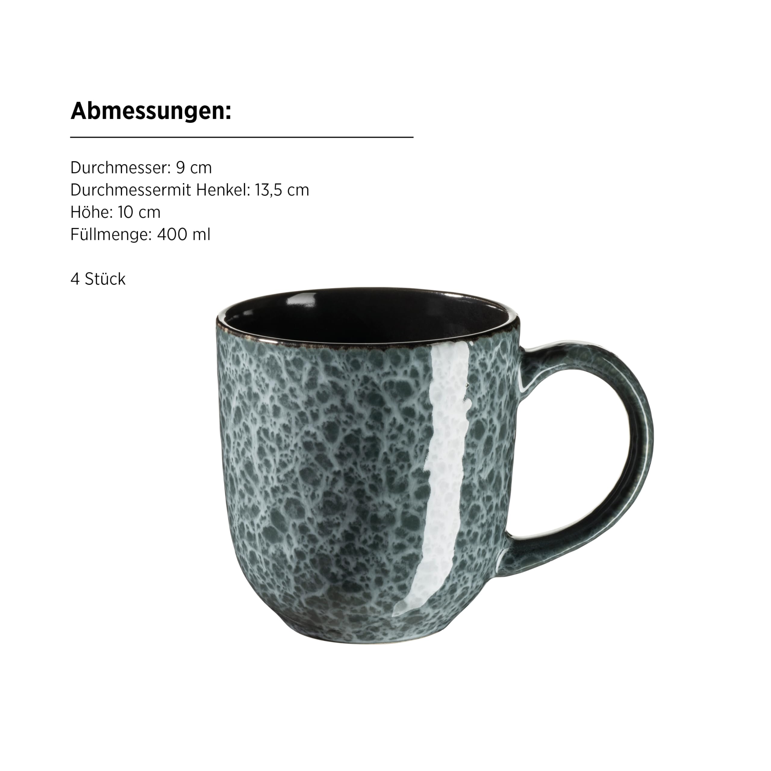 MÄSER 934110 Seria Filippa, ceramiczna zastawa stołowa dla 4 osób, nowoczesny 16-częściowy zestaw naczyń kombi; talerze, miski i kubki z glazurą reaktywną w kolorze zielonym i czarnym, kamionka,