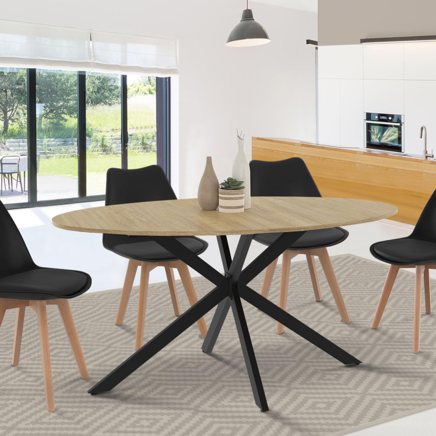 IDMarket - Mesa à Manger ovalada ALIX 6 personas pied araignée Bois et Noir 150 cm