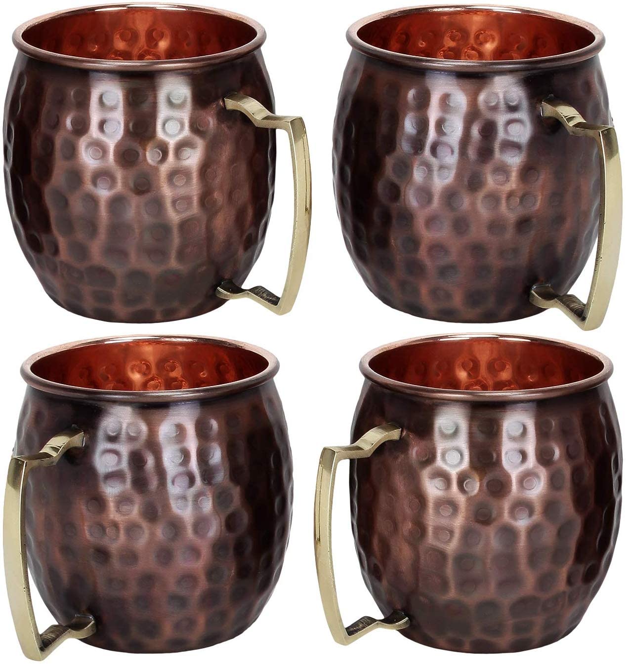 Moscow Mule Mug Antique Hammered Brass Handle Cups Ideal for All Chilled Drink Bar or Home Large Gift Set (Pack of 4 pcs)