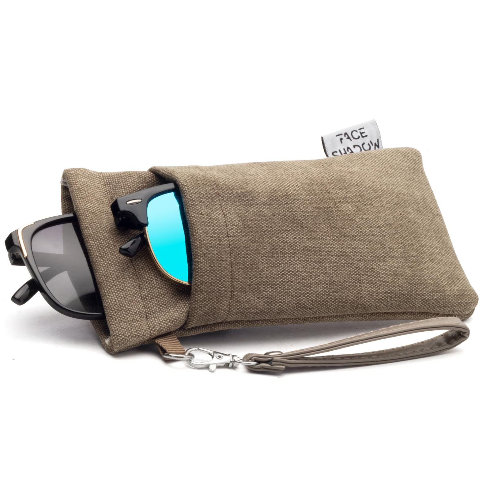 Face Shadow Double Glasses Case Soft Eyeglass Case For Women Men Squeeze Top Sunglasses Case With Cleaning Cloth