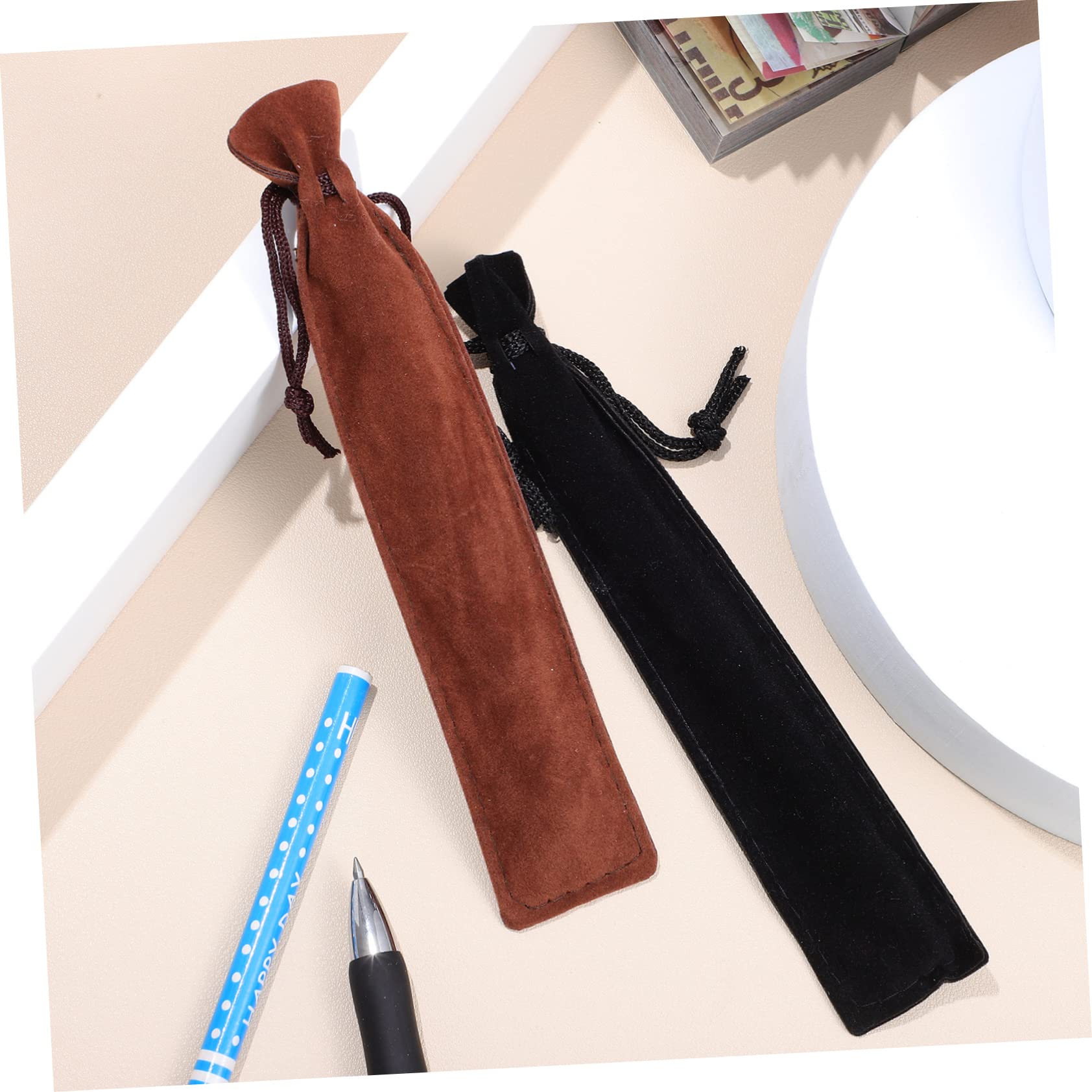 SEWACC 150piezas Bolsa De Bolígrafos De Cordón Unidades Negras Marrones Fundas para Lápices Almacenamiento De Material Escolar Organizador Práctico para Estudiantes y Profesores