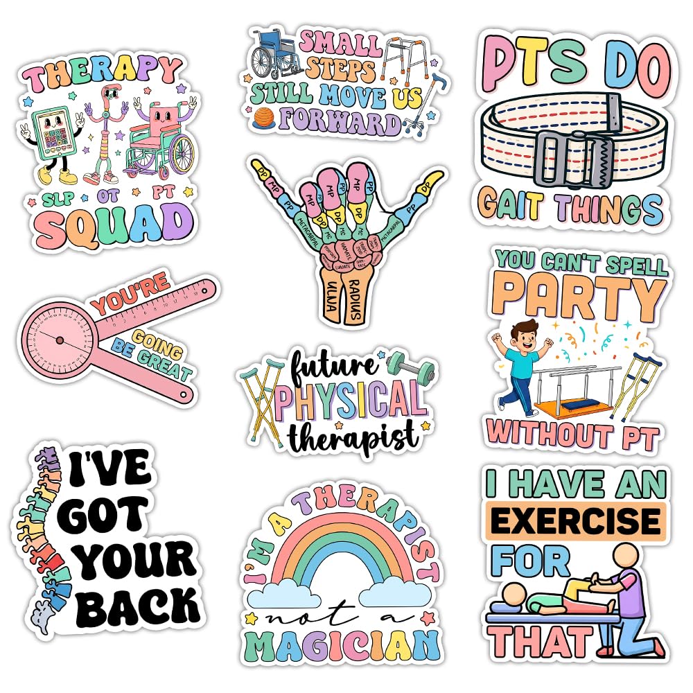 Stickers physiothérapeute 7,6 cm lot de 10 autocollants vinyle pour ordinateur et gourde