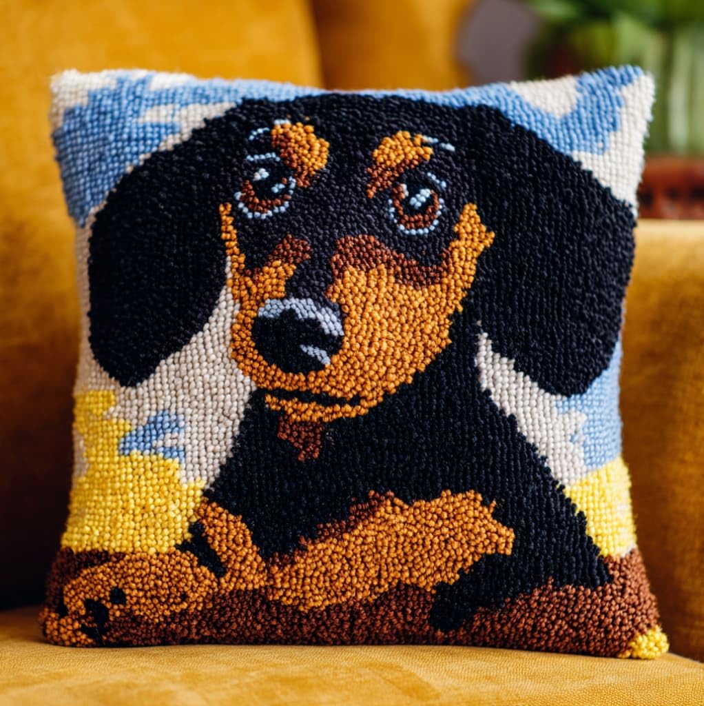 Axiangzik Dachshund Pre-Printed Latch Hook Pillow Kit,