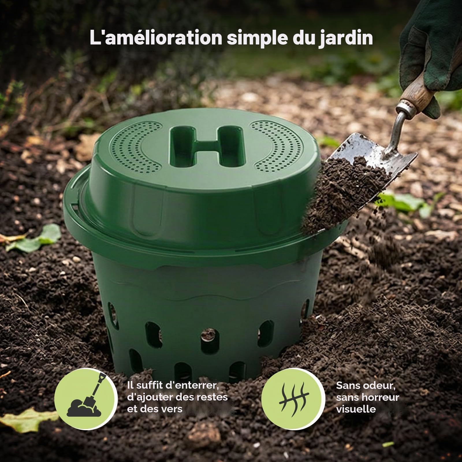 8L Souterrain Composteur de Jardin avec Couvercle,PVC Lombricomposteur avec Trous de Ventilation,Organique Composteur pour Améliorer Sol Plantes,pour Jardins,Massifs de Fleurs,Cours 24x23cm