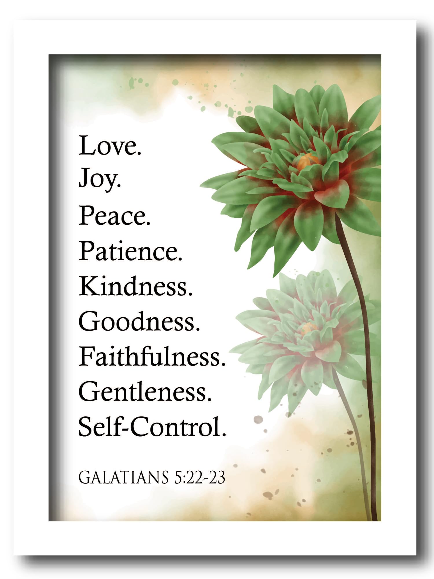 AR Creative Love. Joy. Peace. - Fruits Of The Spirit - Bible Verse Wall Photo Framed Wall Poster, Bible Quotes Print with Frame, Home, Office Decor, Bible (13.6 inch x 10.2 inch) (White Frame)