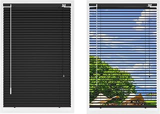 1" Indoor Windows Aluminum Blinds Customize Size W 11-72 in H 15-110 in Room Cordless Mini Window Shades Darkening Waterproof Privacy Horizonta Venetian Blinds for Bedroom,Kitchen,Bathroom(Black)