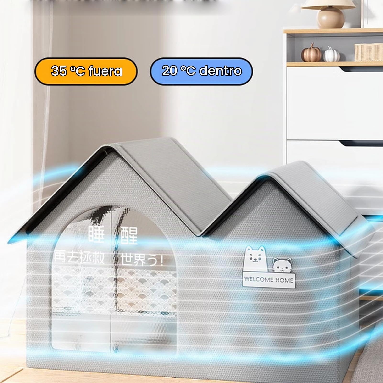 Casa de refrigeración para Gatos, casa Plegable para Gatos y Perros con 10 Bolsas de Hielo, casa de refrigeración Impermeable para Mascotas en Interiores y Exteriores para Verano