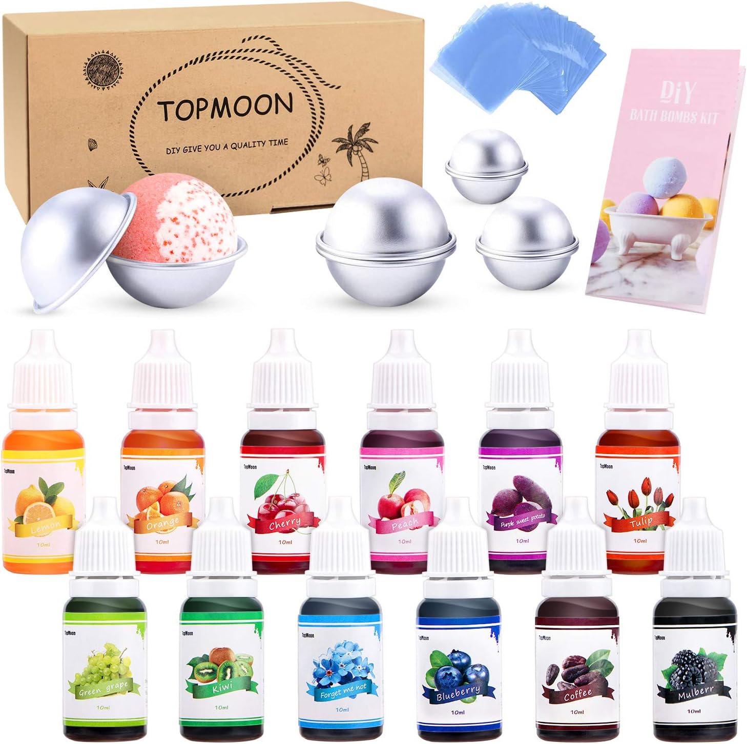 Bath Bomb Kit, with Soap Colorant, Bath Bomb Mold Set and Skin Safe Food Grade Soap Dye for Bath Bomb Making Kit, Soap and Any DIY Crafts Coloring - with Instructions