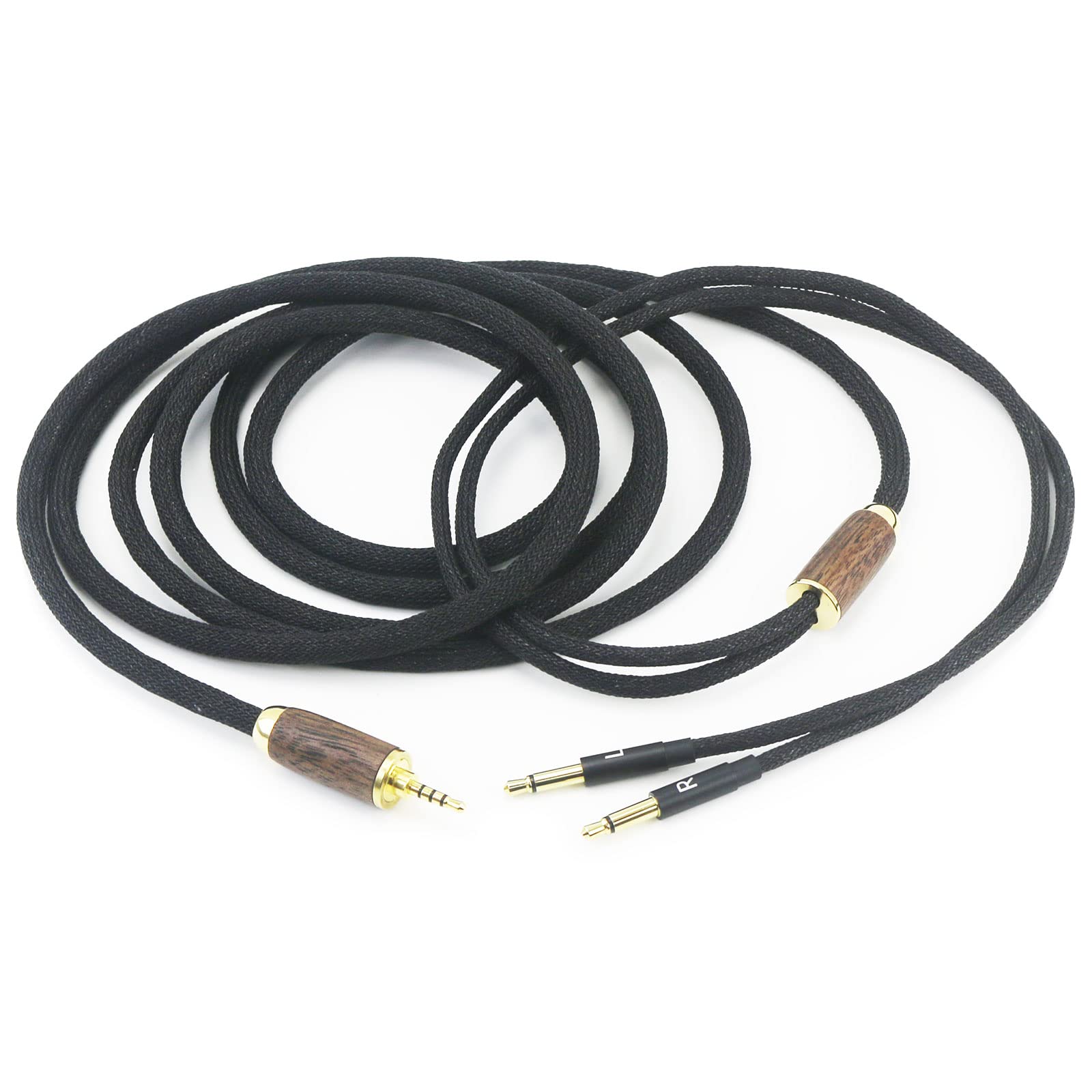 ABLET 2,5 mm Trrs symmetrischer Stecker 6 N OCC Kupfer versilbertes Kabel 2,5 mm symmetrisches Kabel kompatibel mit Meze 99 Classics, für Meze 99 Neo Kopfhörer Walnussholzschale