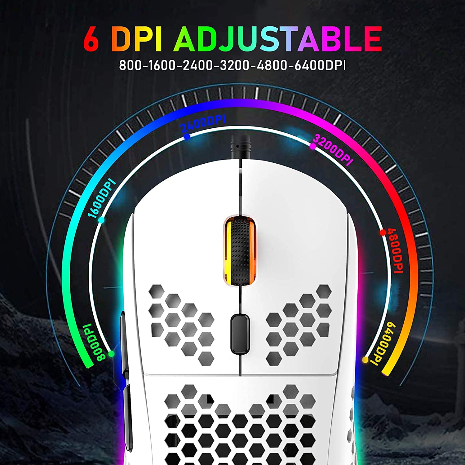 T60 Juego de Teclado y Mouse Con Cable, Teclado Mecánico 60% Compacto 62 Teclas, 19 Luces LED Arcoíris, UK Layout + Ratón para Juegos PS4 de 6400 DPI + Mouse Pad para PC, Mac - Interruptor Rojo/Blanca