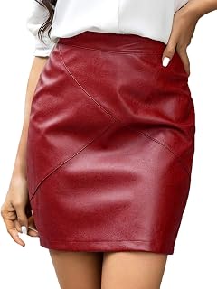 Women Classic High Waisted Faux Leather Bodycon Slim Mini Pencil Skirt