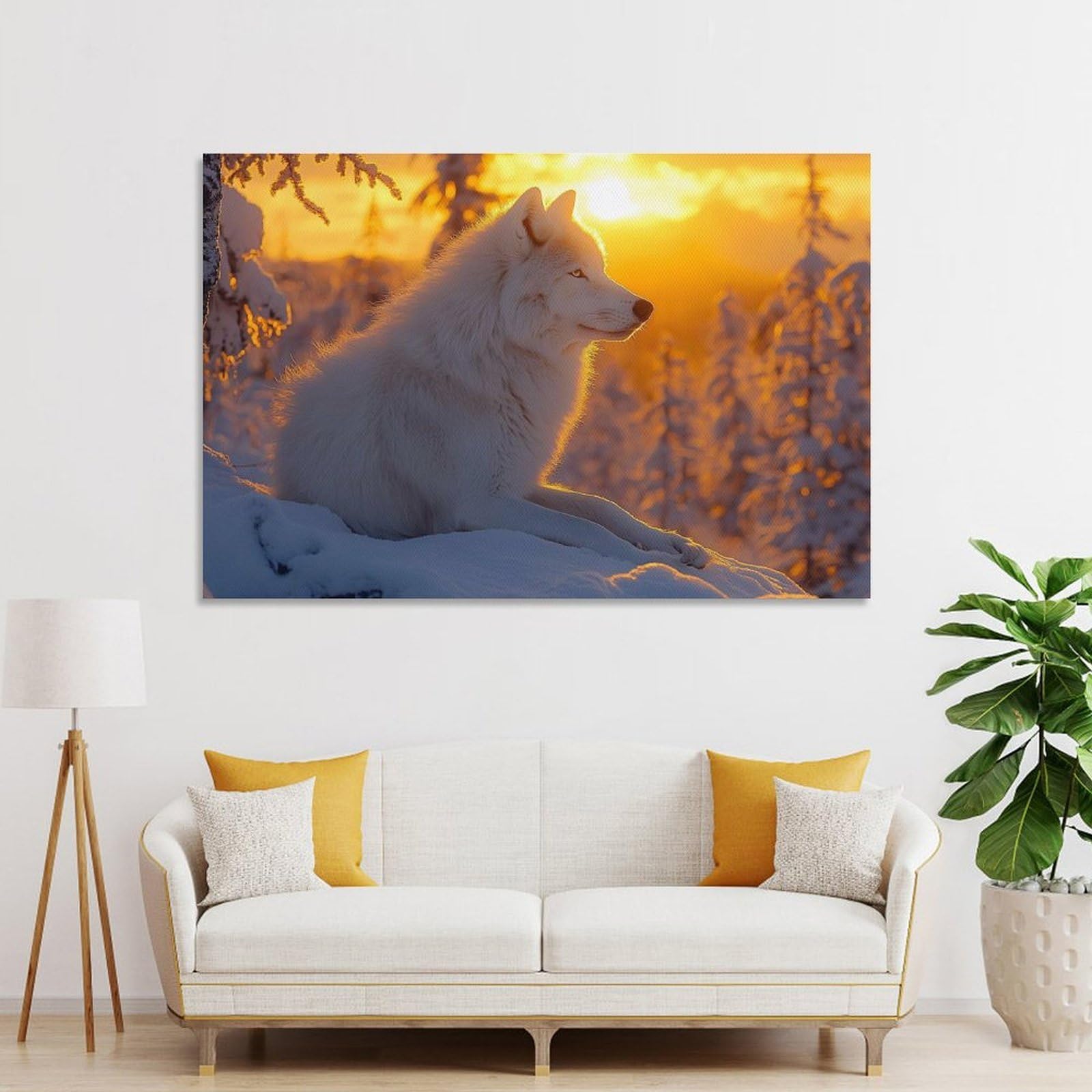 Junmoney Unframe-Style-12 Decorative Wall Artwork White Wolf In Winter Sunset, 08X12inch(20X30cm), For Home, Office, Studio Or Guest Room, A Flexible Wall Accent For Shared Spaces