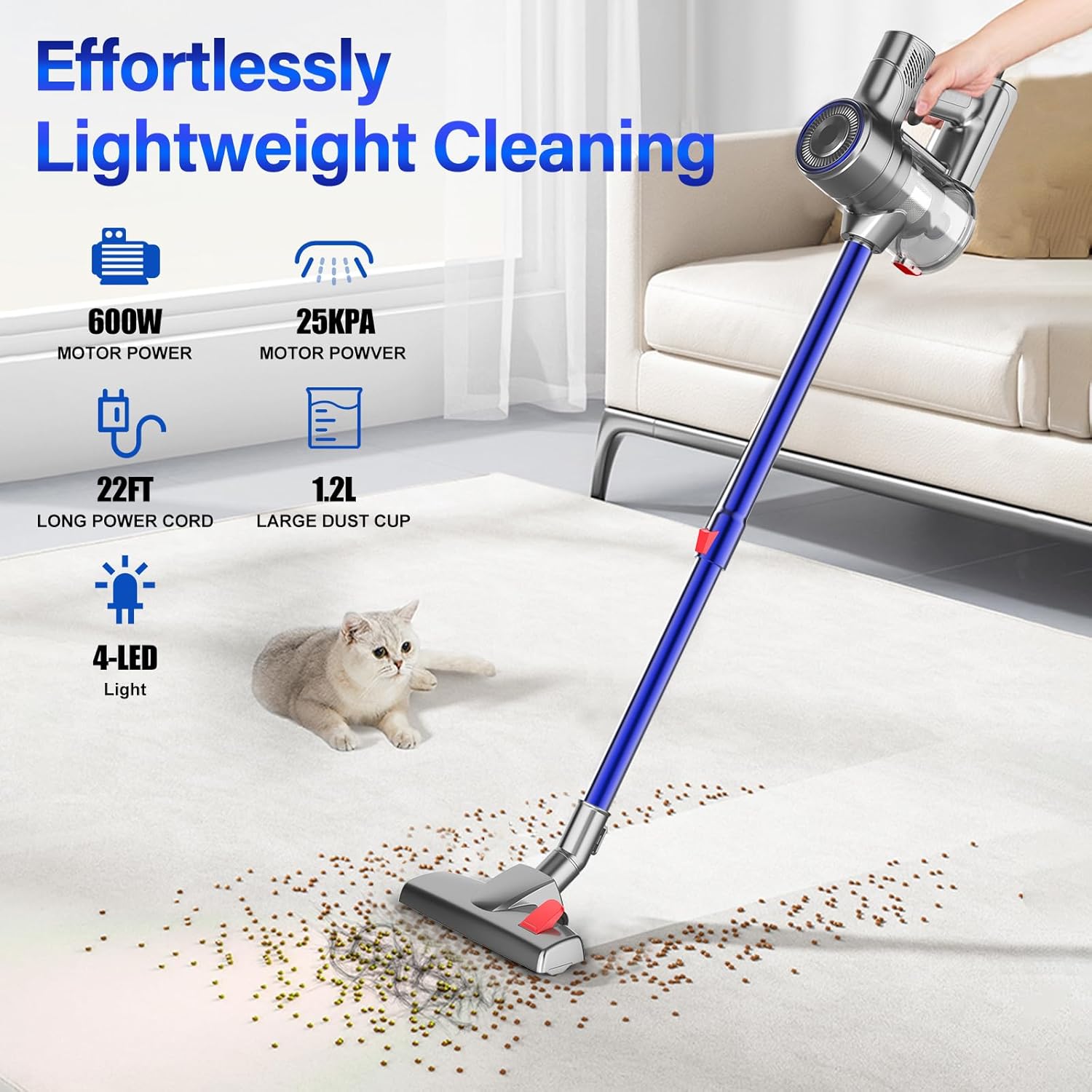 Corded Stick Vacuum Cleaner, 25Kpa Powerful Stick Vacuum Self Clean and Empty Cordless Vacuum Cleaner