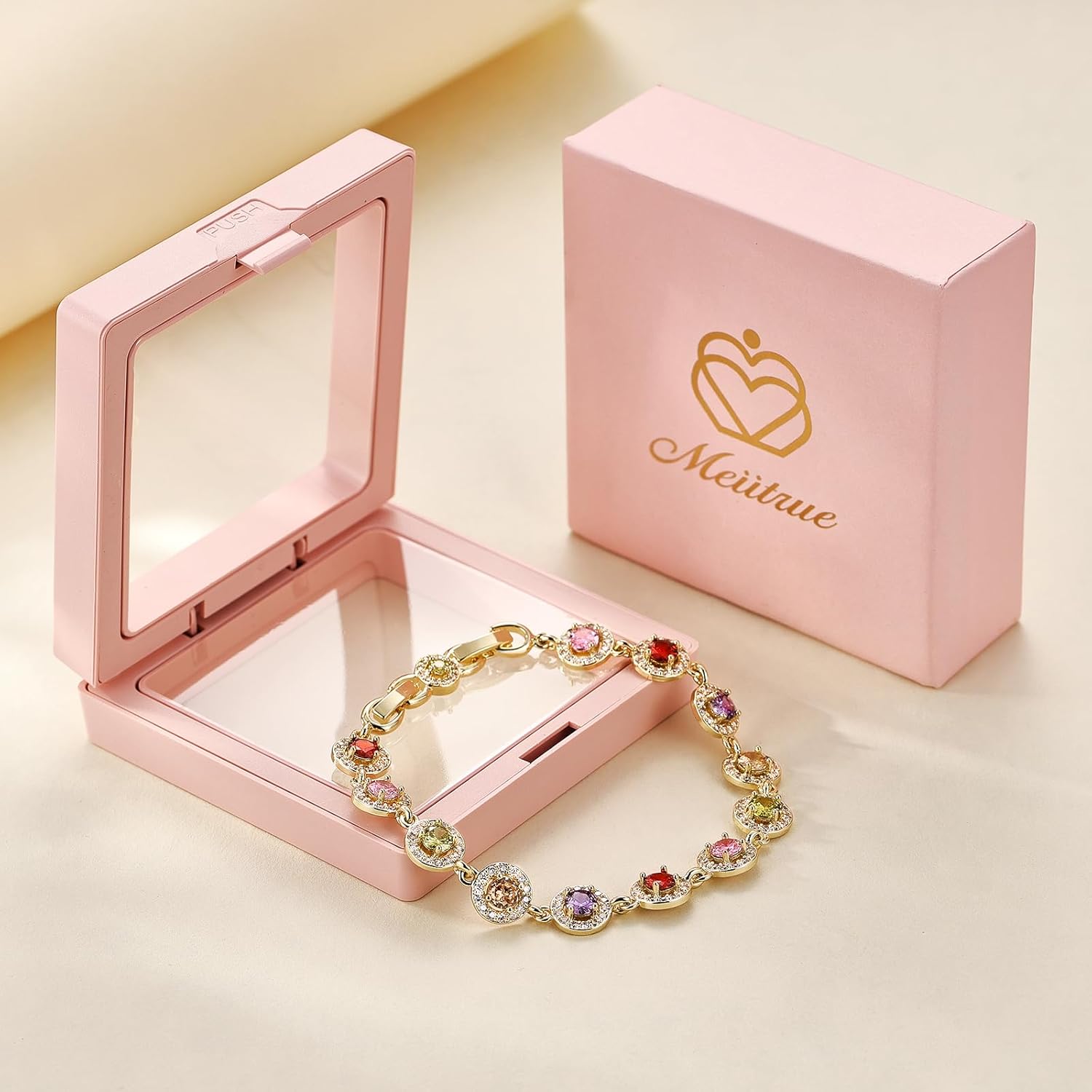 Tennis Bracelets for Women 14K Gold/White Gold Plated 5mm Round Heart Shape Cubic Zirconia Bracelets Trendy Dainty Rhinestone Bracelet Jewelry Gifts for Her Mom Wife - Image 7