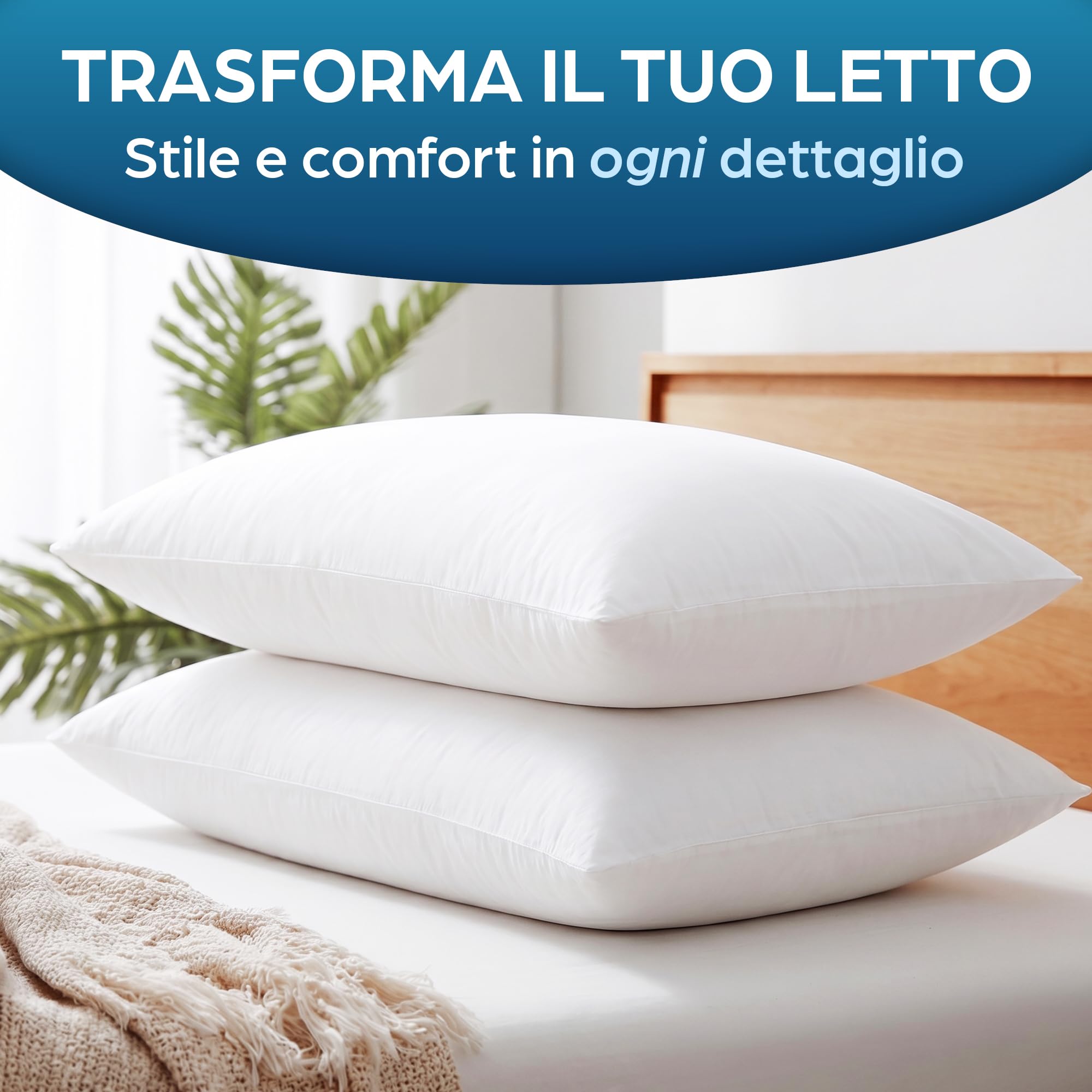 Flowen Cuscini Letto Coppia di Guanciali 50x80 per Dormire Imbottitura Standard Antiacaro Anallergico Traspirante Rettangolare per Matrimoniale Singolo con Federa in Poliestere Lavabile