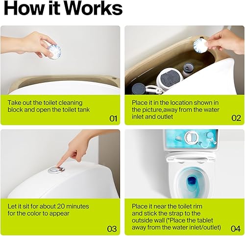 Miniatura 6 de CECEBEAR Tabletas limpiadoras de inodoro automático, 21 pestañas, limpiador automático de tanque de inodoro azul de larga duración, seguro para