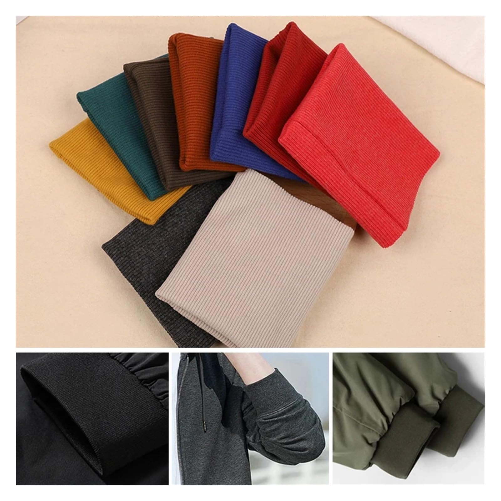 Puño de Chaqueta Tejido de punto acanalado algodón for coser ropa bricolaje, dobladillo elástico con hilo, puños, cuello, sudadera, artesanía decorativa(Light Yellow)
