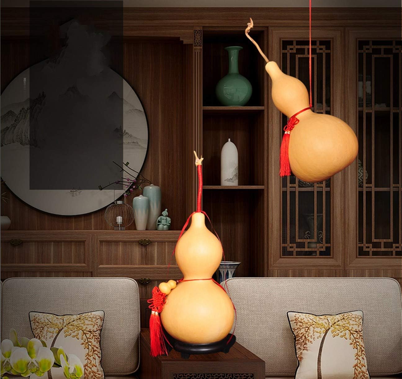 Chinese Natural Dried Gourd Wine Gourd,1PC (12~13.8inch) Feng Shui Wu Lou Wu Lu Gourd Gourd Hanging Amulet, As Show