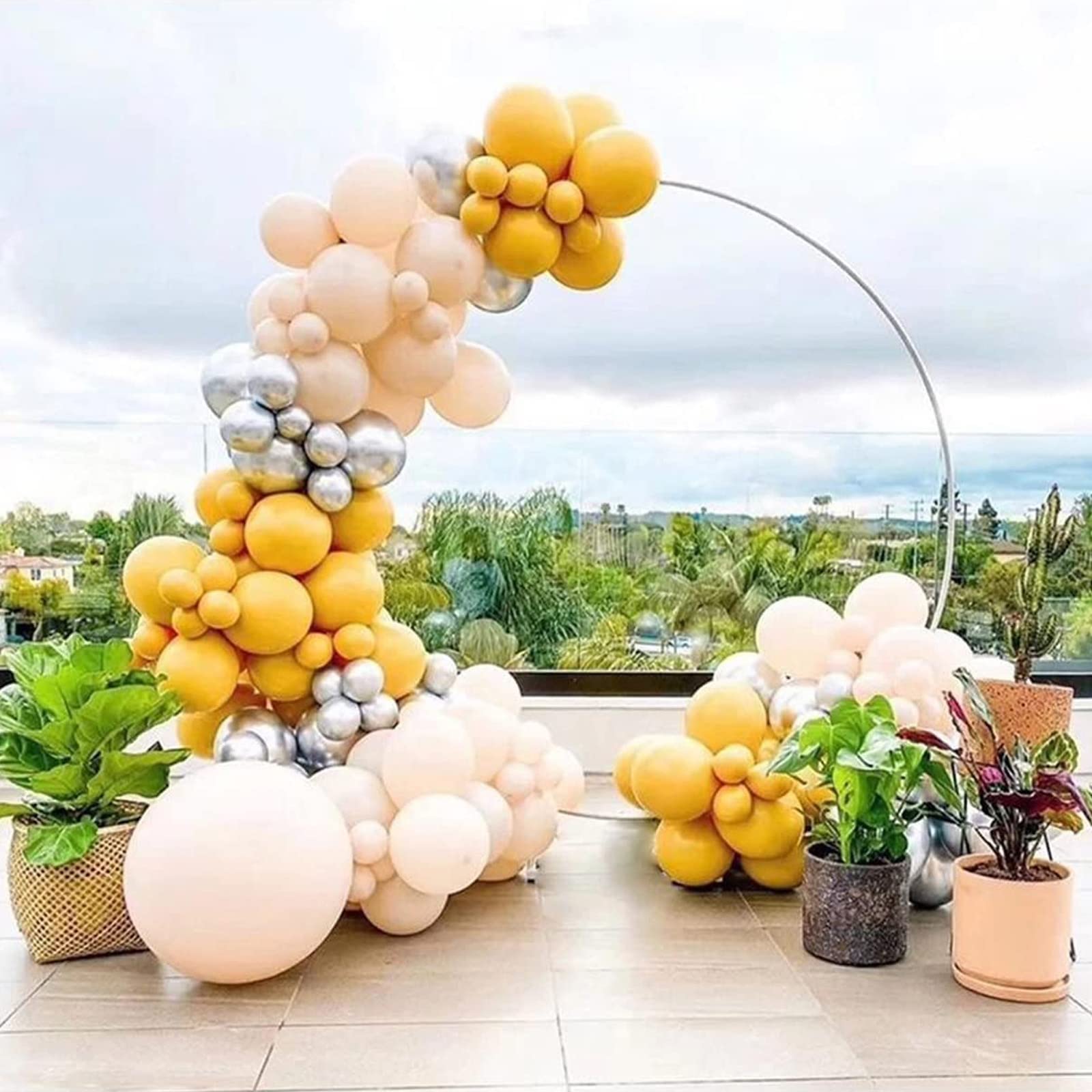 Rundes Ballonbogen-Set, 1,5 m, schwarzer Metall-Hochzeitsbogen, Schmiedeeisen, Kreis-Hintergrundständer für Partydekorationen im Freien, perfekt für Hochzeiten und Veranstaltungen